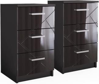 Vicco Nachtkommode Nachttisch Nachtschrank Irma Schwarz Hochglanz 38x66 modern 2er Set Schlafzimmer Schrank Beistellschrank Nachtkonsole Nachttischchen Schrankschublade Schlafzimmermöbel Aufbewahrung