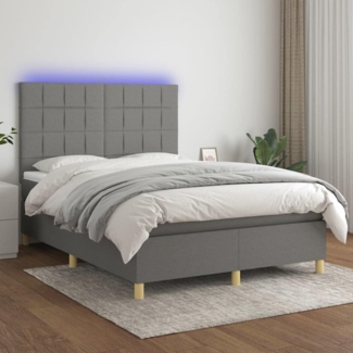 vidaXL Boxspringbett mit Matratze & LED Dunkelgrau 140x200 cm Stoff 3135438
