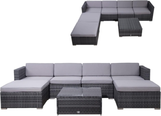 SVITA LUGANO Polyrattan Lounge Rattan Set Couch Sofagarnitur Grau Gartenmöbel