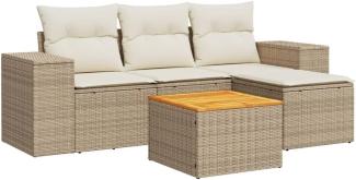 vidaXL 5-tlg. Garten-Sofagarnitur mit Kissen Beige Poly Rattan 3225414