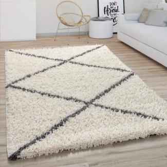Paco Home Hochflor-Teppich Kalmar 442, rechteckig, Höhe: 40 mm, Scandi Design, Rauten Muster, weich & kuschelig
