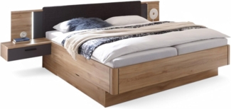 Stella Trading ASCHAU Stilvolle Doppelbett Bettanlage mit Nachtkommoden & Beleuchtung 180x200 cm - Schlafzimmer Komplett-Set in Mauvella Eiche Optik, Graphit - 305 x 93 x 210 cm (B/H/T)
