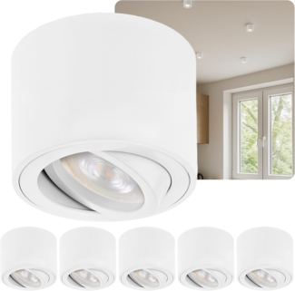 Sweet LED LED Aufbaustrahler 6er Set flache LED Aufbauspots - rund & schwenkbar, 5 W, 230V, LED wechselbar, Warmweiß, LED Deckenlampe, Deckenspot, Deckenstrahler