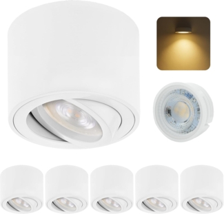 Sweet LED LED Aufbaustrahler 6er Set flache LED Aufbauspots - rund & schwenkbar, 5 W, 230V, LED wechselbar, Warmweiß, LED Deckenlampe, Deckenspot, Deckenstrahler
