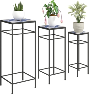 Outsunny Blumenständer 3er-Set, 71 cm hoch, aus Metall, 3 verschieden große (Pflanzenständer, 3 St, Pflanzenregal), für Wohnzimmer, Garten, Balkon, Blau+Weiß