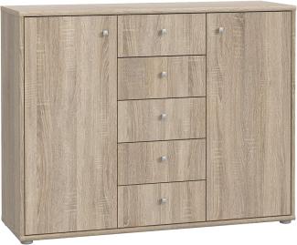 FORTE TEMPRA 2 Kommode mit 2 Türen und 5 Schubladen, Holzwerkstoff, Sonoma Eiche, 108. 8x85. 5x34. 8 cm Sonoma Eiche Dekor