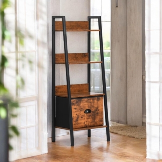 FurnitureR Eingangsregal für Eingangsbereich, Möbel mit 4 Ebenen, Aufbewahrung mit Schubladen aus Vlies, modernes Design, Holz und Metall, für kleine Räume, 42 x 29 x 110 cm