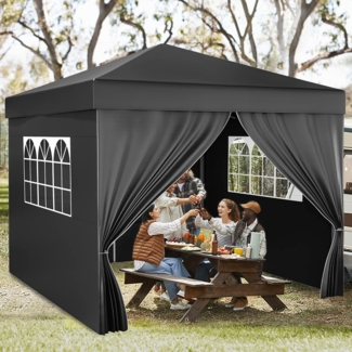 YITAHOME 3X3M Outdoor Pop Up-Pavillon mit Seite Faltpavillon, Wasserdichter Faltbarer Gartenpavillon Für Alle Jahreszeiten Camping Pavillon Anti-uv Mit Kostenlosen Höhenverstellbaren Für Party Märkte
