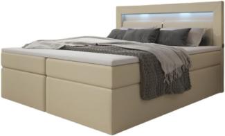 Boxspringbett Reposito mit LED, USB und Stauraum 180x200 Beige H2
