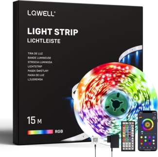 LQWELL LED-Streifen 10-30m LED Strip Licht-Band Leiste RGB einstellbar Fernbedienung App, 360-flammig, 15m Licht-Streifen 360 LEDs 36W Fernbedienung Wohnzimmer Party