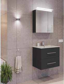 Lomadox Badmöbel-Set HARLINGEN-02, (Spar-Set, 2-St, Waschtisch Spiegelschrank), 60cm breit, Keramikwaschbecken, grau