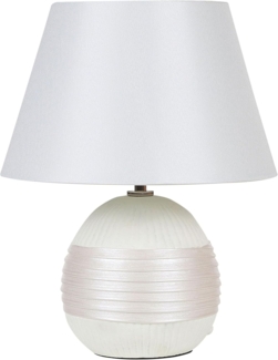 'Sado' Tischlampe Cremeweiß Porzellanfuß Stoffschirm langes Kabel mit Schalter Modern Glamourös