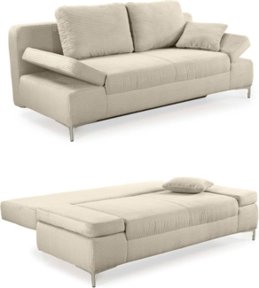 luma-home Schlafsofa 15203, mit Bettfunktion 202 cm breit, Federkern, Bettkasten, Armlehnen verstellbar, Cord Beige Grau