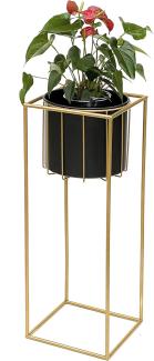 DanDiBo Blumenhocker mit Topf Metall Gold Schwarz Eckig L 70 cm Blumenständer 96035 Blumensäule Modern Pflanzenständer Pflanzenhocker