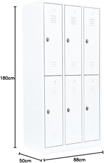 Spind Garderobenschrank Fächerschrank Schließfachschrank 1800 x 885 x 500 mm Weiß 6 Fächer Abteilbreite ca. 300 mm 520237