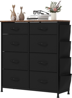 YITAHOME Kommode,Kommode mit 8 Schubladen,Schrank mit Haken und Seitentaschen,Stoffschubladen mit Griffen,Metallgestell,Dauerhaft,Schwarz