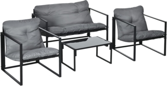 Outsunny Sitzgruppe Gartenmöbel-Set, 1 Glastisch, 2 Sessel, 1 Sofa, wetterbeständig, (Dining Set, 4-tlg, Gartenmöbel-Set), mit Auflagen