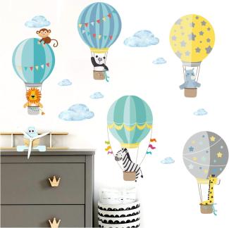 Little Deco Aufkleber Kinderzimmer Tiere im Ballon I 109 x 64 cm (BxH) I Wandaufkleber Wandsticker Wandtattoo Heißluftballon Junge Babyzimmer Sticker DL206-22