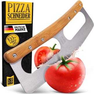 Loco Bird Pizzaschneider aus Edelstahl mit Bambusgriff und mit Klingenschutz, Allzweck-Wiegemesser: scharfe Klinge, robuster Griff - Edelstahl