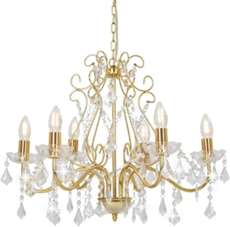 vidaXL Kronleuchter mit Kristallperlen Golden Rund 6×E14 281603