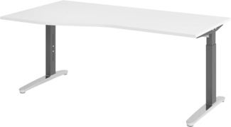 bümö Schreibtisch höhenverstellbar 180x100 cm in weiß, Metallgestell in graphit/alu - Bürotisch groß, höhenverstellbarer Büroschreibtisch, Computertisch & PC Tisch Büro, X18-W-GC
