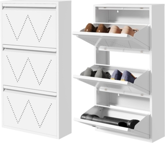 YITAHOME 2er-Set Schuhschrank Schmal mit 3 Schubladen, Schuhkipper Metall mit Belüftungslöchern, Shoe Cabinet für Flur schuhschrank zum Hängen
