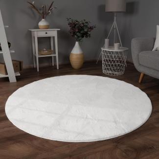 Paco Home Hochflor Teppich Wohnzimmer Flauschig Fellteppich Kunstfell Plüsch Shaggy Weich Fellimitat, Grösse:Ø 100 cm Rund, Farbe:Weiß