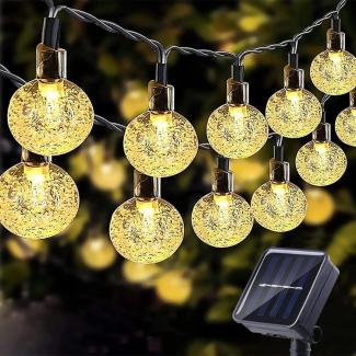 Anmossi Solarlampen für Außen, Solar Lichterkette Aussen,11M 60 LEDs Lichterkette,Warmweiß,8 Modi,Wasserdicht Außen Kugeln Lichterkette für Balkon,Garten,Bäume,Hochzeiten,Partys,Terrasse
