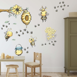 WANDKIND Wandtattoo Bienenstock mit Bienenkönigin V359, Wieder ablösbar