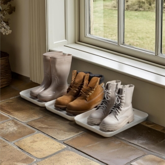 Navaris Schuhregal Schuhabtropfschale - Schuhmatte Abtropfmatte Schuhschale Schuhtablett, 3-tlg, 3x Schuhablage klein - Schuhablagen Abtropfschale - Weiß