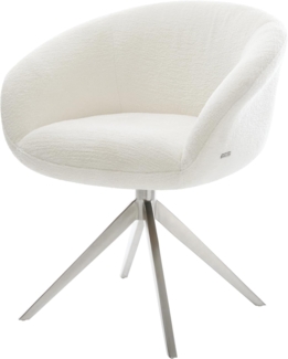 Drehstuhl Vinka-Flex mit Armlehnen Bouclé Soft Beige Kreuzgestell breit Edelstahl 360° drehbar Wippfunktion Taschenfederkern