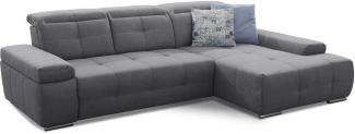 Cavadore Schlafsofa Mistrel mit XL-Longchair, Ecksofa mit leichter Fleckentfernung dank Soft Clean, geeignet für Haushalte mit Kindern, Haustieren, 273 x 77 x 173, grau