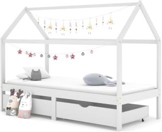 vidaXL Hausbett 90x200 cm, Weiß, Kiefer massiv, mit zwei Schubladen