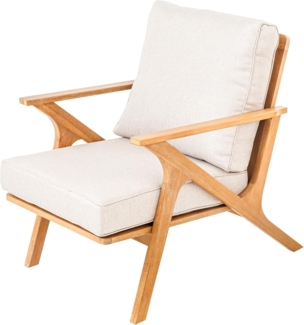riess-ambiente Gartensessel COMFORT LINE natur beige · wetterfester Loungesessel aus Akazienholz (Einzelartikel, 1-St), Outdoor · Armlehnenstuhl · inklusive 2 Sitzkissen · Balkon · Terasse