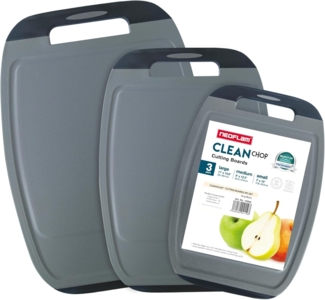 NEOFLAM® Schneidebrett BiJu Antibakterielles Schneidebrettset, 3tlg. - Grau/Schwarz, Kunststoff (PP), (3-St)
