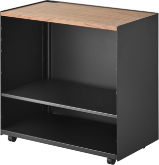 Yamazaki 1425 TOWER Halbgeschlossener Aufbewahrungswagen mit Holzablage, schwarz, Stahl/Holz/Nylon, minimalistisch, 35,3 x 60,3 x 59 cm