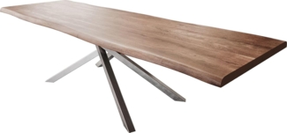 Esstisch Edge 300x100 XL Akazie Braun Kreuzgestell Rechteck Edelstahl Live-Edge