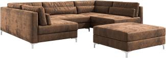 Sofa Elio Lederimitat Vintage Braun Antik 300x185 cm mit Hocker Wohnlandschaft