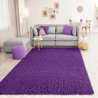 VIMODA Prime Shaggy Teppich Lila Hochflor Langflor Teppiche Modern Einfarbig, Maße:200x280 cm