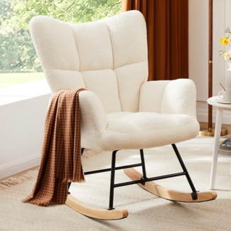 Sweetcrispy Schaukelstuhl, Teddy gepolstert Glider Rocker mit hoher Rückenlehne, Lesesessel Moderne Schaukel Akzent Stühle Glider Recliner für Wohnzimmer, Schlafzimmer