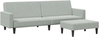 Schlafsofa 2-Sitzer mit Fußhocker Hellgrau Samt (Farbe: Grau)