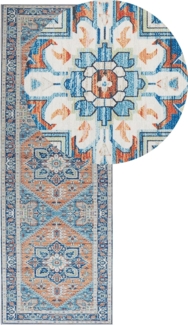 Teppich blau orange orientalisches Muster 70 x 200 cm Kurzflor RITAPURAM