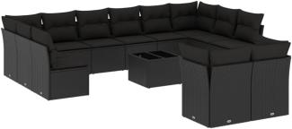 vidaXL 13-tlg. Garten-Sofagarnitur mit Kissen Schwarz Poly Rattan 3218435