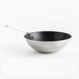 KitchenAid Stainless Steel Wok, 28cm/3,6l, 3-lagige Antihaftbeschichtung, Mehrfach Verkleidet, Induktionsgeeignet, Backofenfest, Spülmaschinenfest, Cool Bleiben Handgriff, Silber