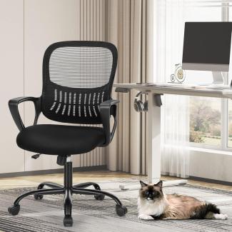 Sweetcrispy Bürostuhl Ergonomisch, Schreibtischstuhl mit Lendenwirbelstütze, Verstellbaren Armlehnen Drehstuhl, Höhenverstellbarer Office Chair, Bürostühle Geeignet für Büro und Schlafzimmer (Schwarz)