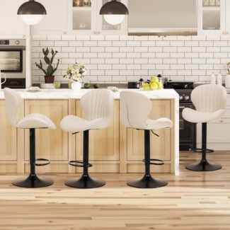 COLAMY Barhocker 4er Set mit Rückenlehne & 360° Drehfunktion, Höhenverstellbar (61-81,5 cm), Küchenhocker aus PU-Kunstleder für Kücheninsel, Esszimmer, Bar, Büro - Beige