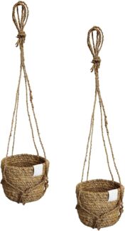 Macosa Home Blumentopf 2er Set hängende Blumentöpfe aus Naturfaser Ø 15 cm (Pflanzgefäß, naturbraun Kordel ideal für Innen & Außen), Hängetöpfe Pflanztopf für Balkon, Küche oder Wohnzimmer