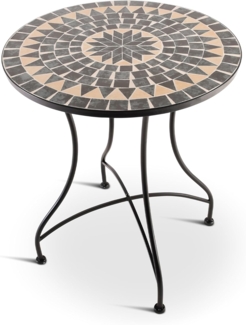Raburg Gartentisch Mosaiktisch, Balkon- und Terrassentisch, 60 cm Ø, 72 cm hoch, Mayla (rund), liebevolle Handarbeit, Mosaikmuster, schwarzes Metallgestell