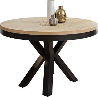 Runder Ausziehbarer Esstisch Weiß - Tisch im Loft-Stil mit Metallbeinen - Industrieller Tisch für Wohnzimmer - Spacesaver - Eiche Sonoma - Schwarz - 100 cm
