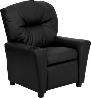 Flash Furniture Contemporary Kids Recliner with Cup Holder, Leather, Black LeatherSoft, Set of 1